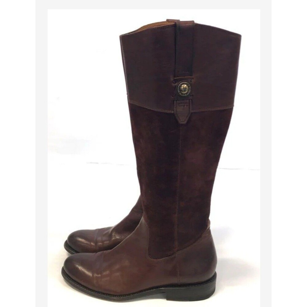 Frye Womens Melissa Button Tall Brown Leather Suede Riding Equestrian Boots 8B‎